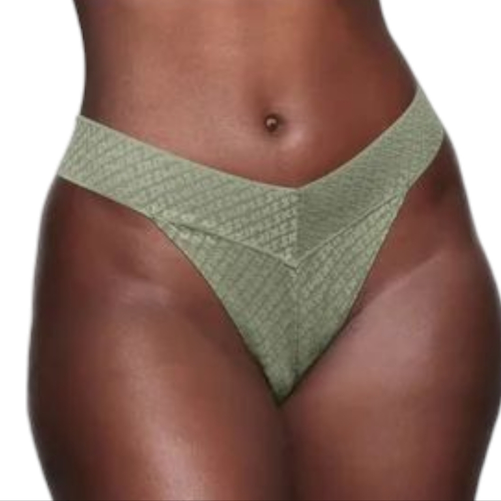 NWT SKIMS Logo Mesh Thong Women 4X Olive Green